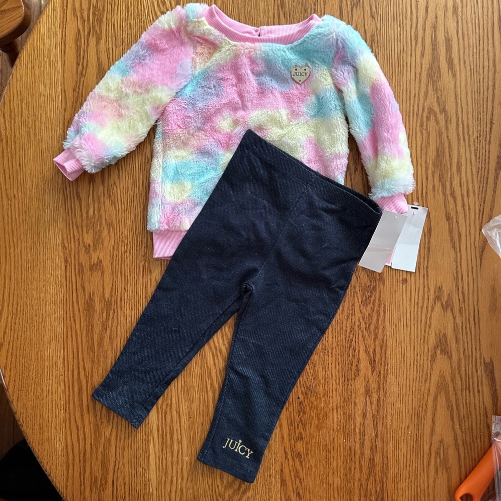 NWT Sz 18m Juicy Couture Tie Dye Velour Top w/Blue Jean Stretch Leggings Set